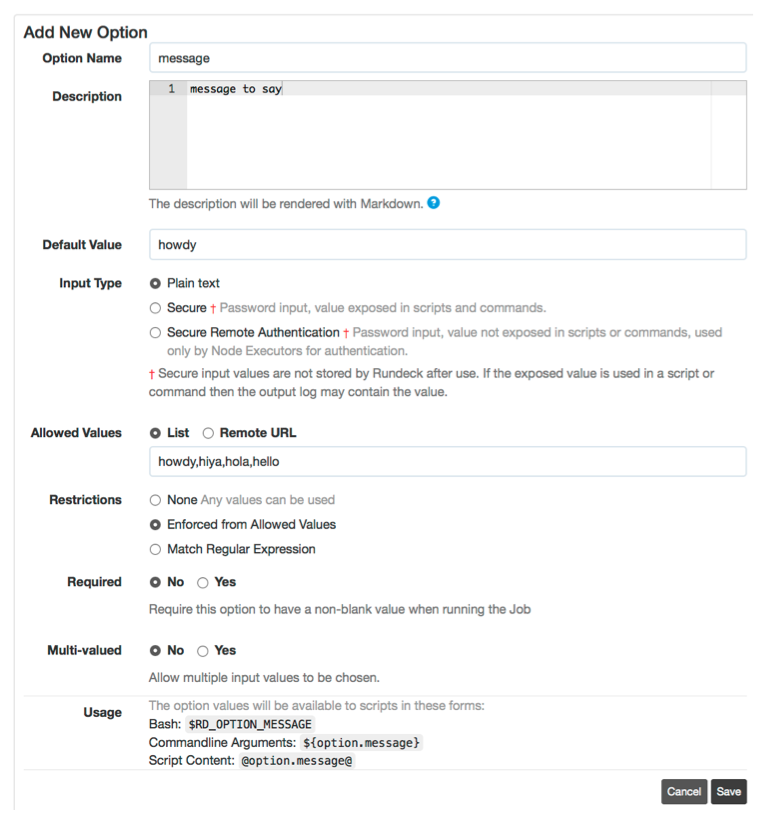 Option edit form