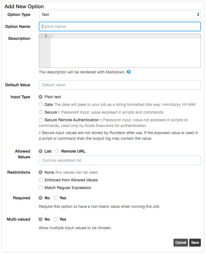 Option edit form