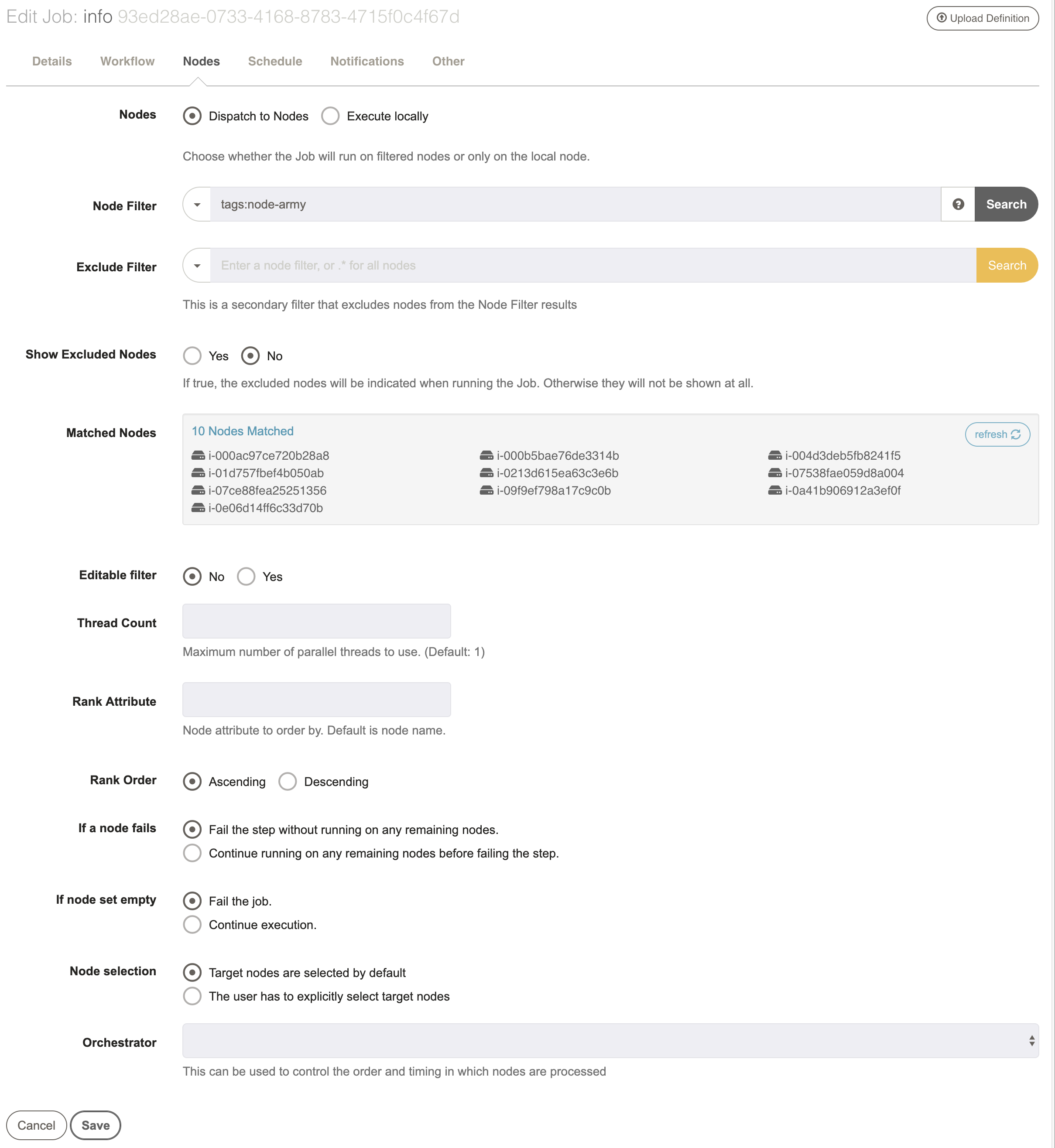 Node Filtering interface