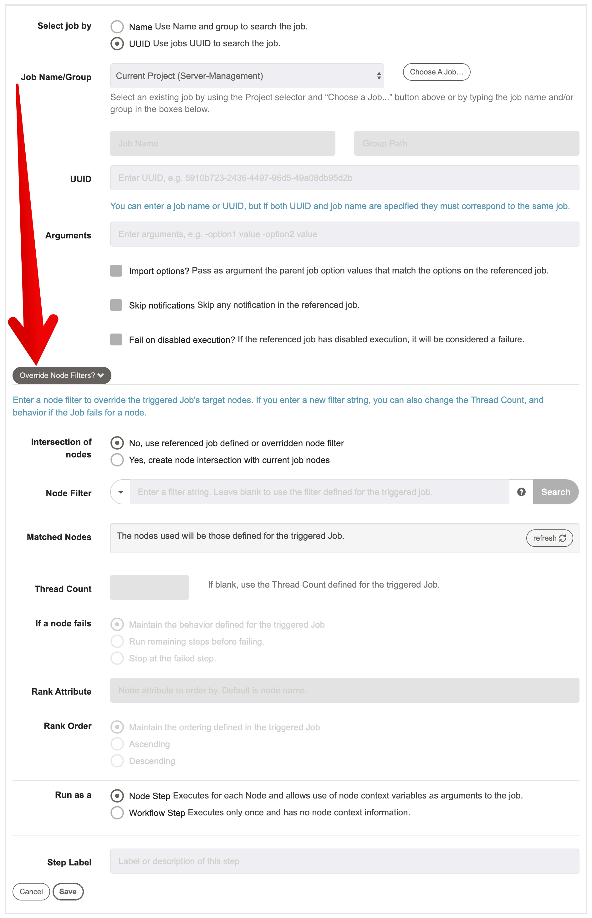 Job Reference Node Filter Override