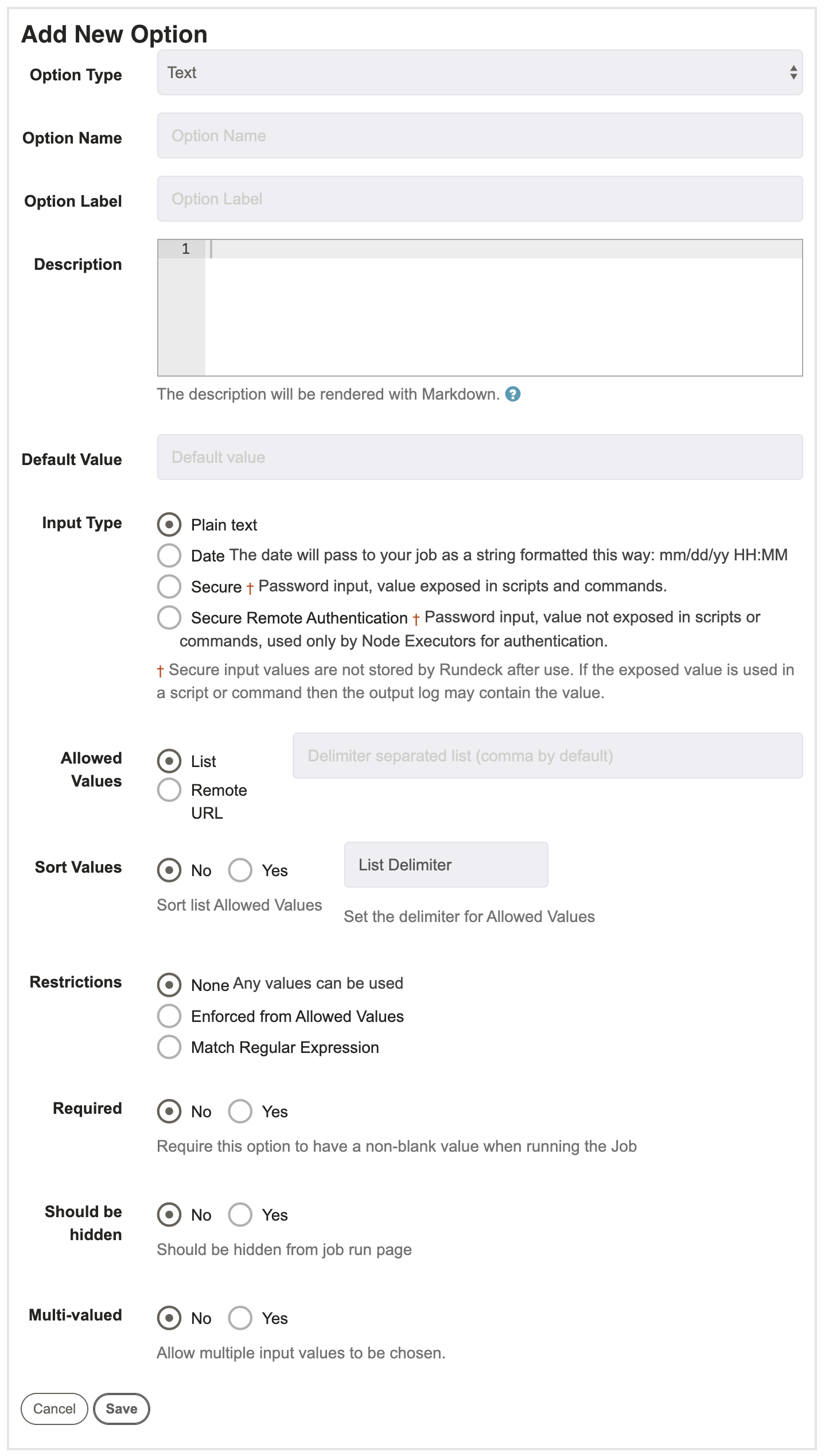 Option edit form