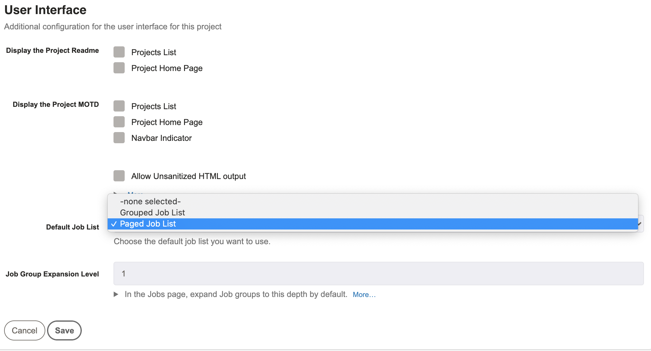 Figure: Select Project Job List Component