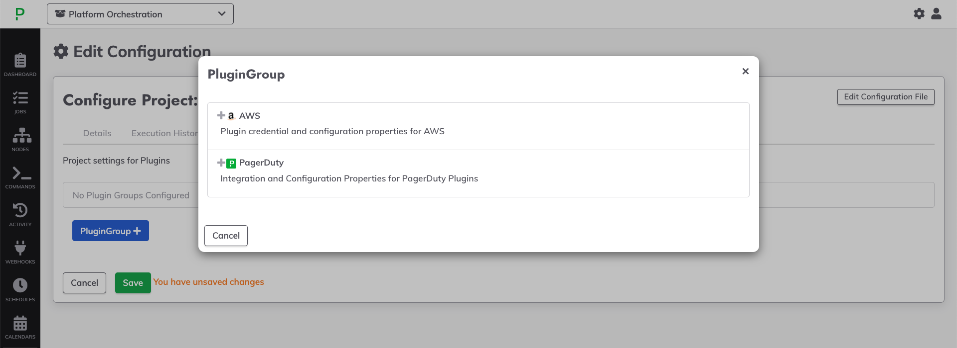 AWS Select PluginGroup Project Level