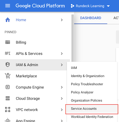 Service Accounts Menu