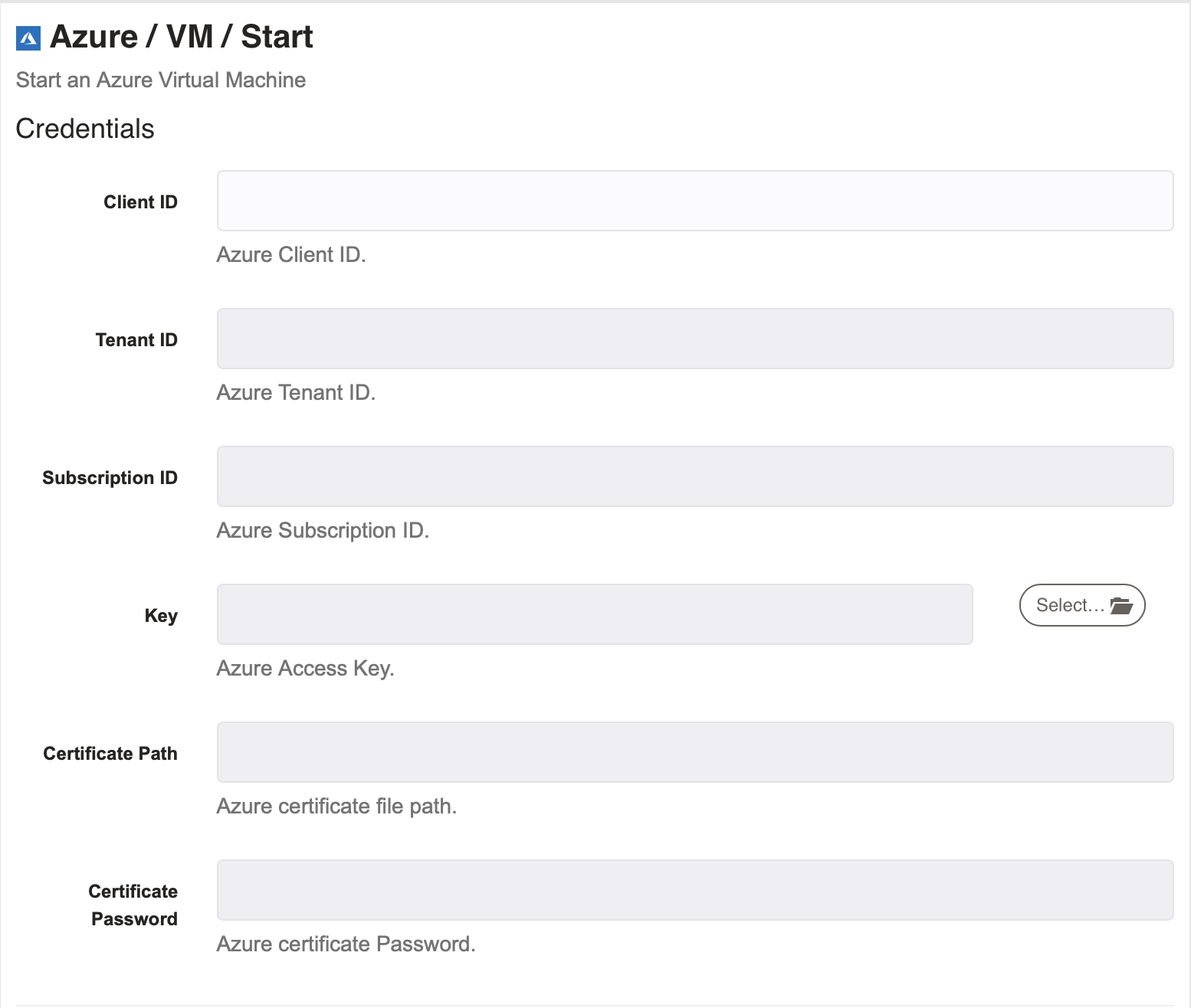 Azure - Start VM - Credentials