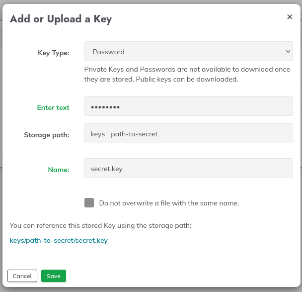 Filled Password Key form