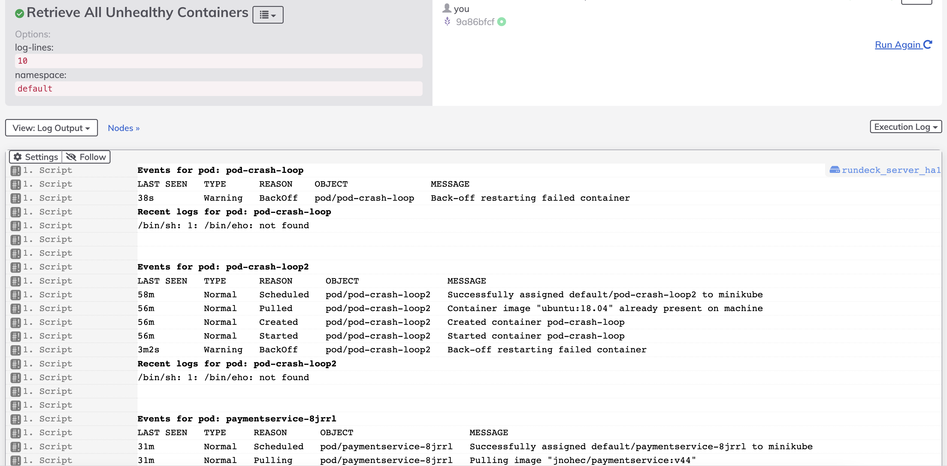 Example Kubernetes Job Output