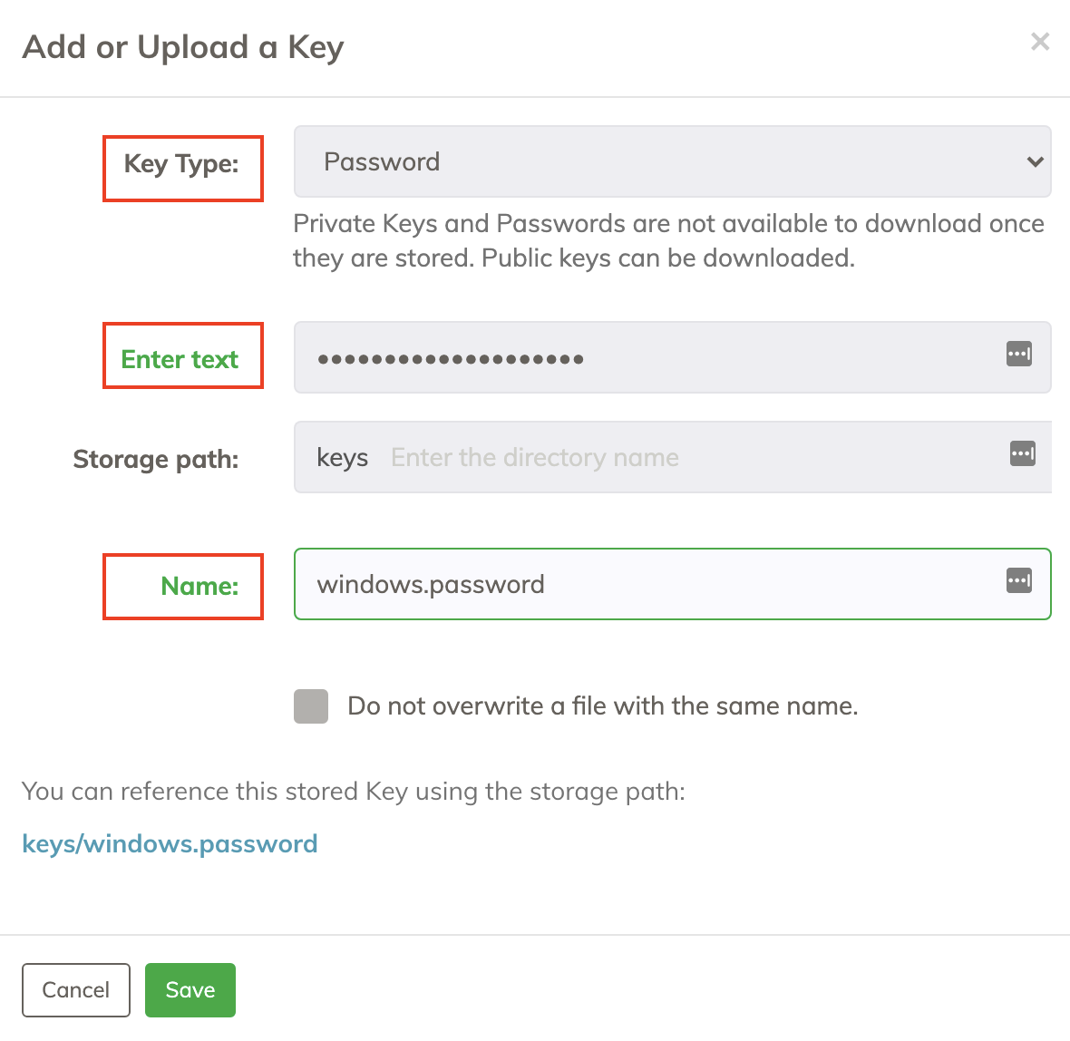 Key Storage Entry