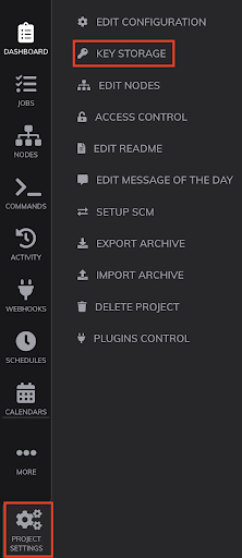 Choose key Storage under Project Settings