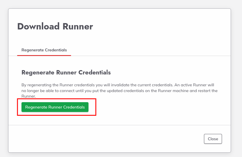 Runner Regenerate Credentials