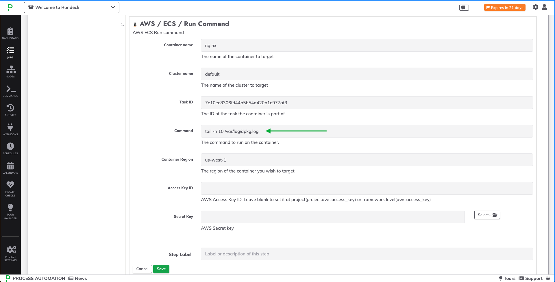 ECS Command Example