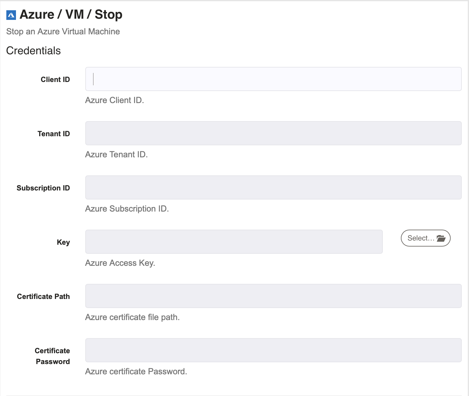 Azure - Stop VM - Credentials