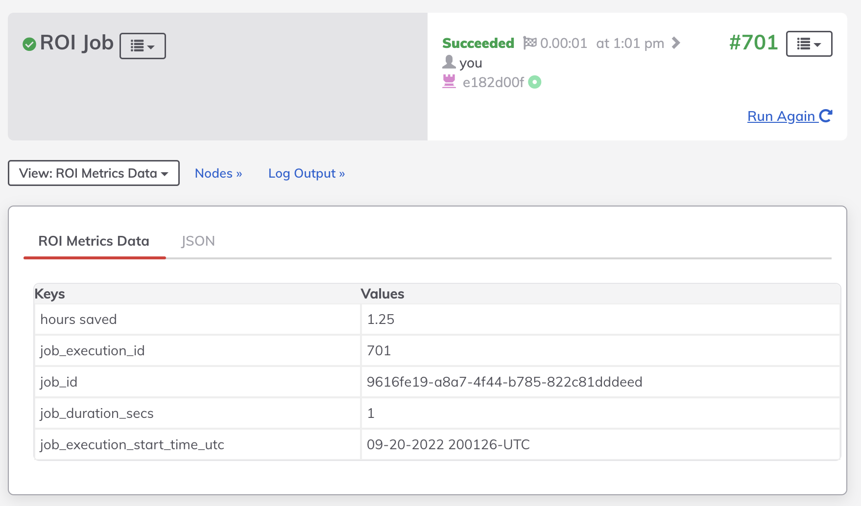 ROI Metrics Output