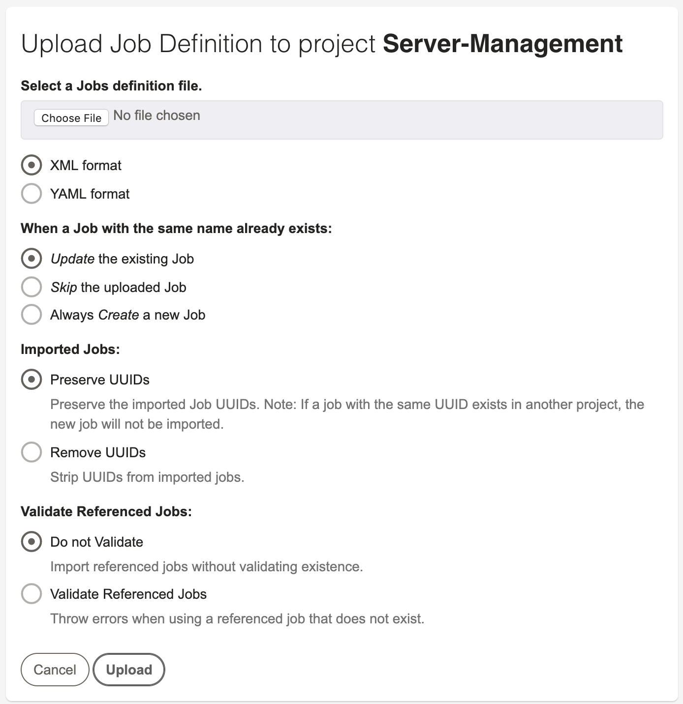 Job import form