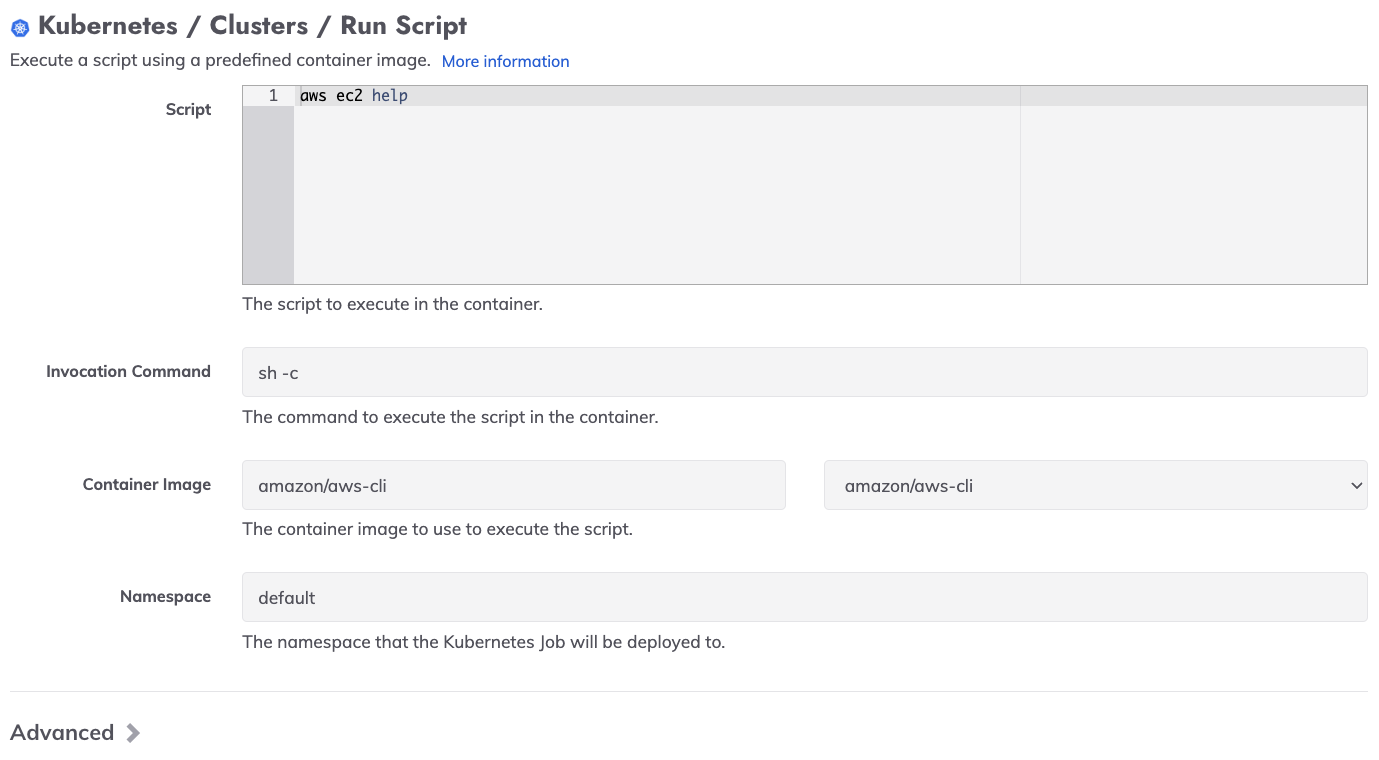 Kubernetes Run Script