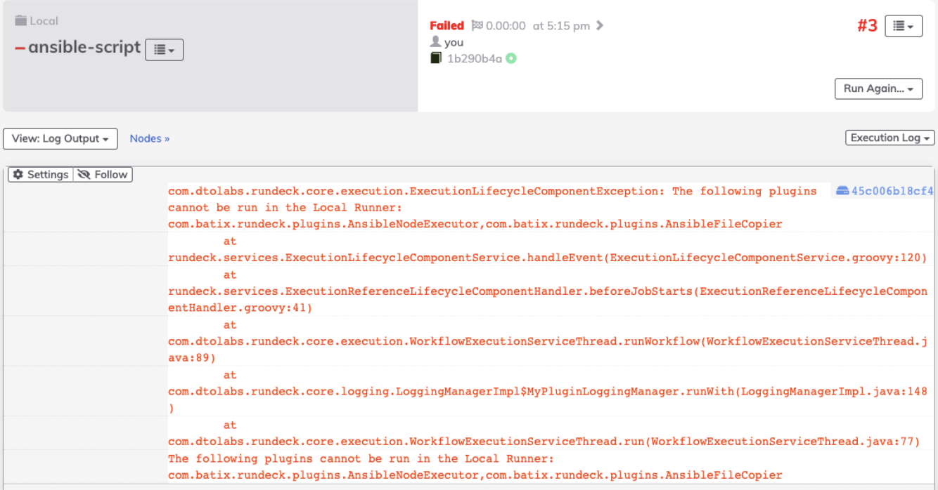 Runtime error with a plugin restricted to run Remote only