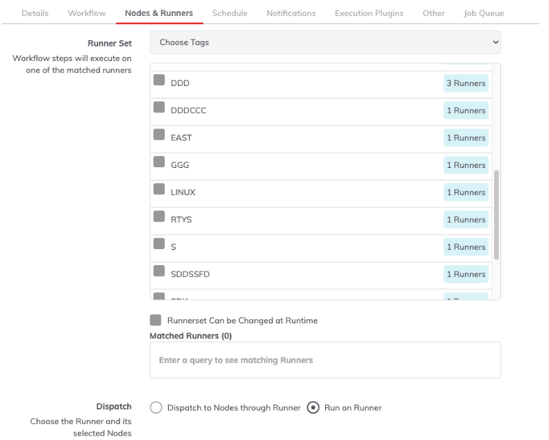 Selecting runners by tags selection