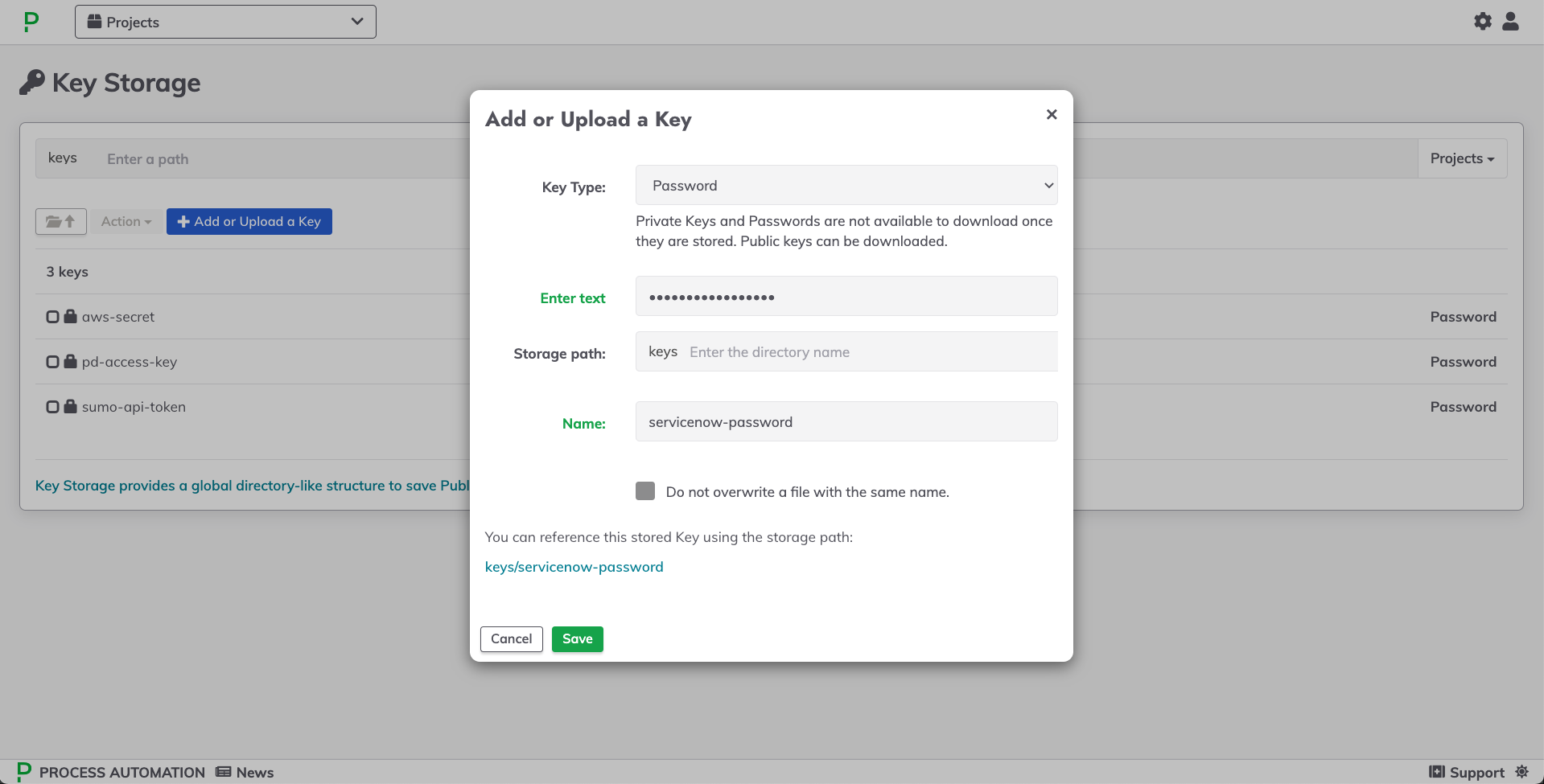 Add Password to Key Storage