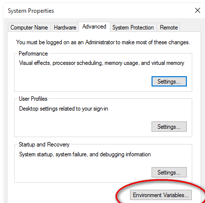 Find Environment Variables section