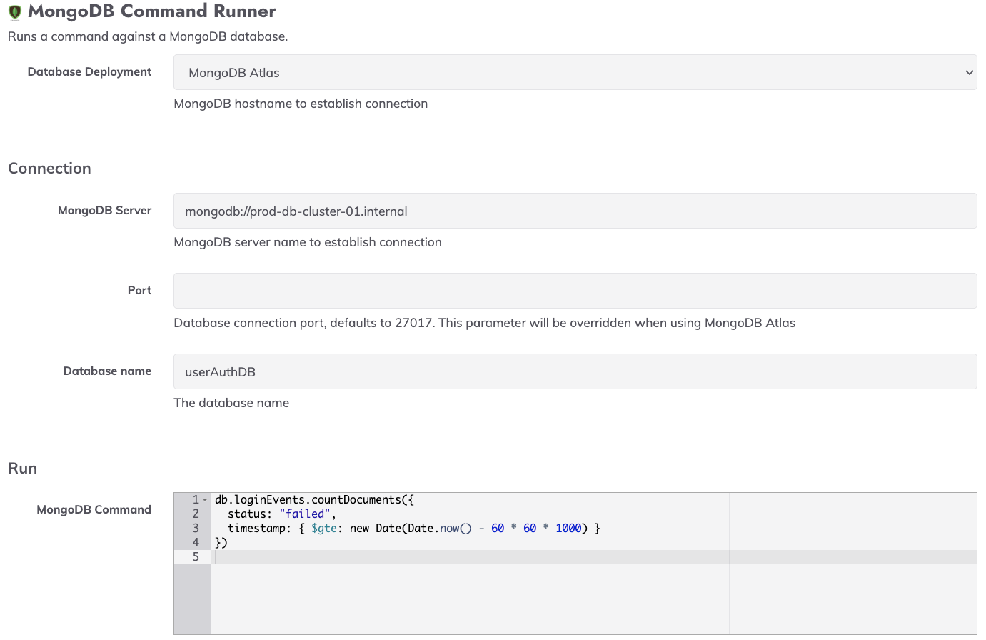 MongoDB Command Runner