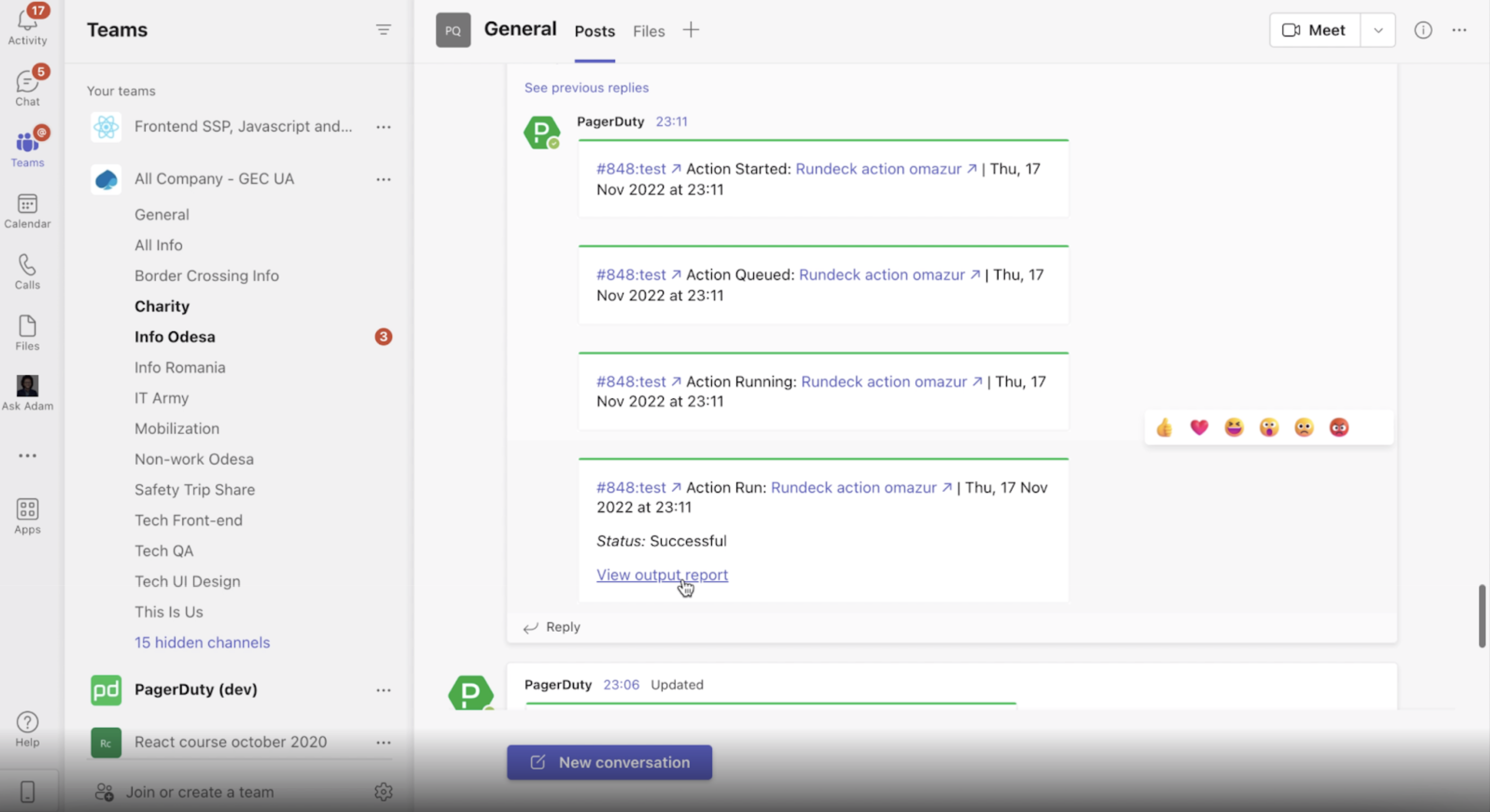 Automation Actions in Microsoft Teams