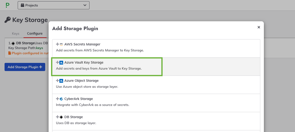 Azure Vault Key Storage