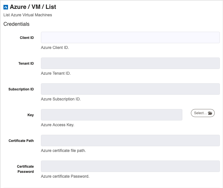 Azure - List VM - Credentials
