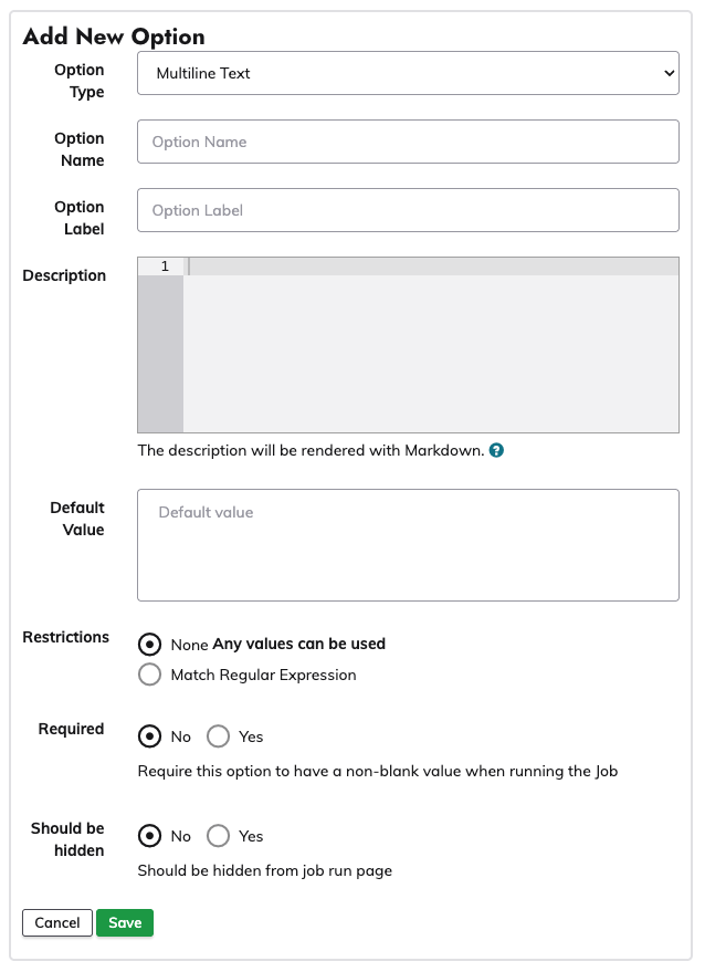 Multiline Text Option Edit Form