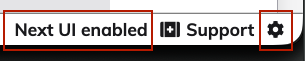 Settings bar with Next UI status and gear icon